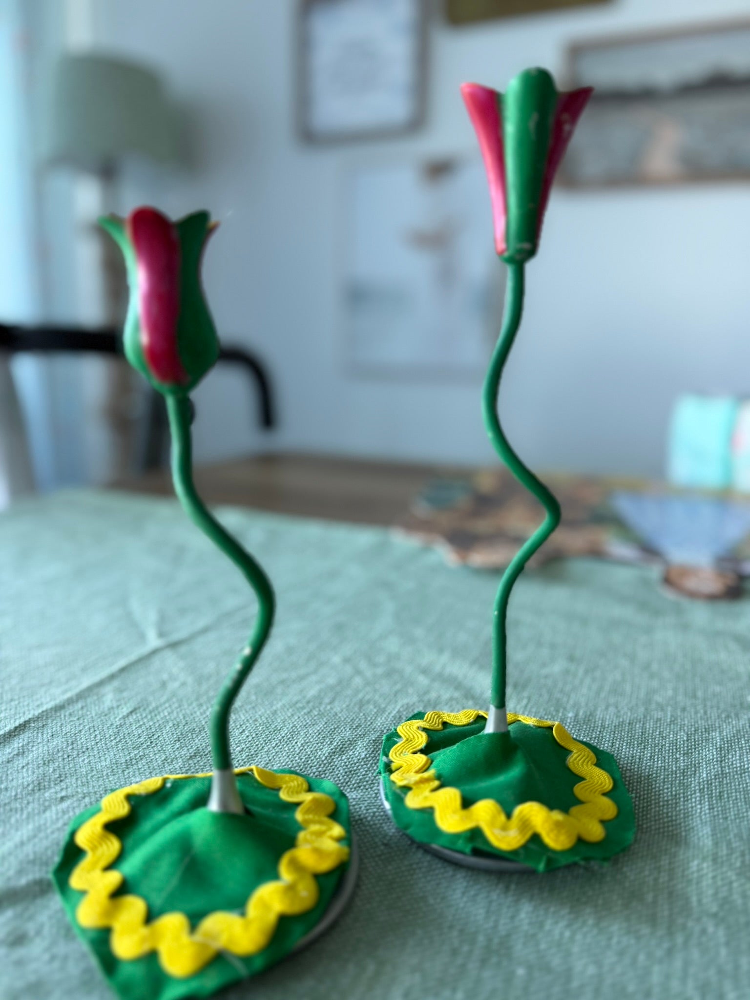 Whimsical Twin Candle Holders with Charming Handmade Details