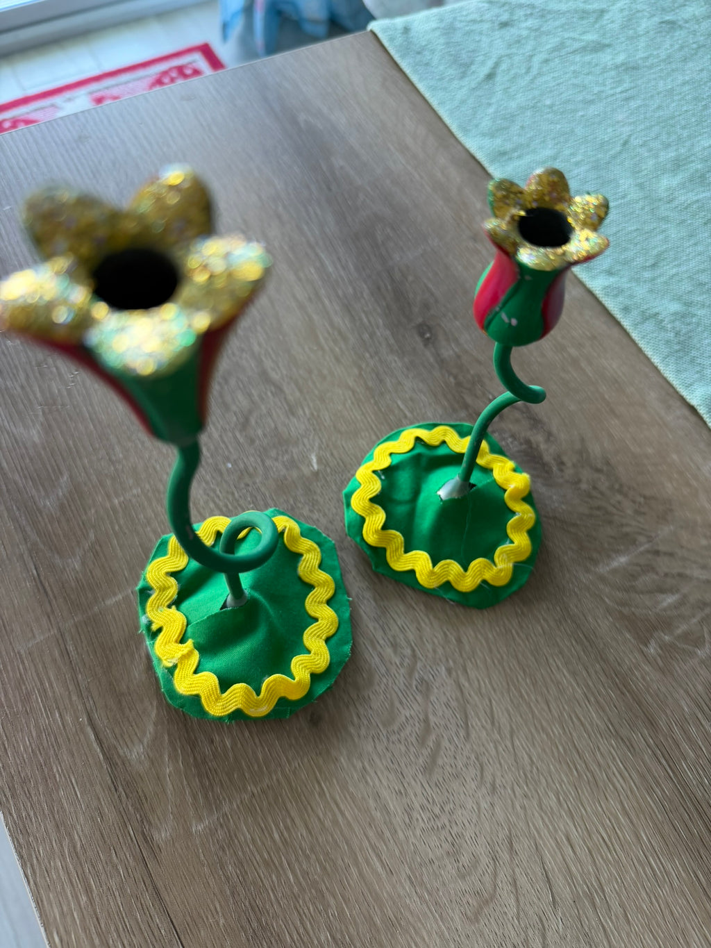 Whimsical Twin Candle Holders with Charming Handmade Details